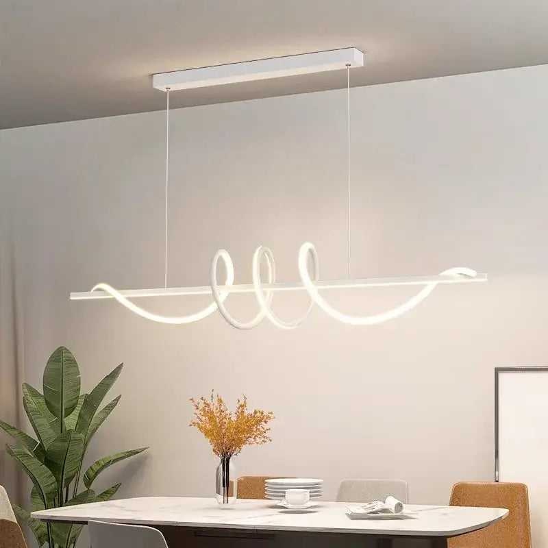 Modern white DecorBites™ sleek wavy pendant lights with curved design and minimalist ceiling mount for dining room