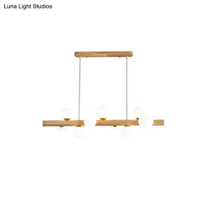 DecorBites sleek wooden LED ceiling light with cream glass shade and natural wood frame for dining room use