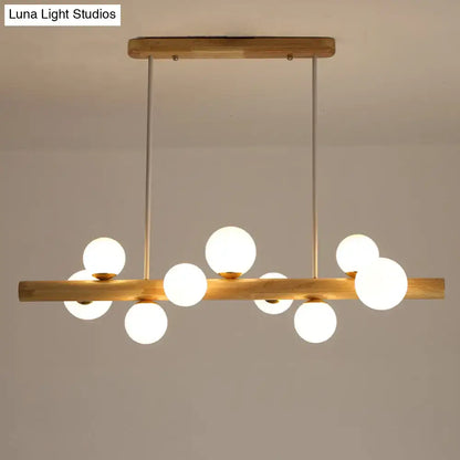 DecorBites sleek wooden ceiling light with cream glass shade and slender metal rods for modern dining room illumination