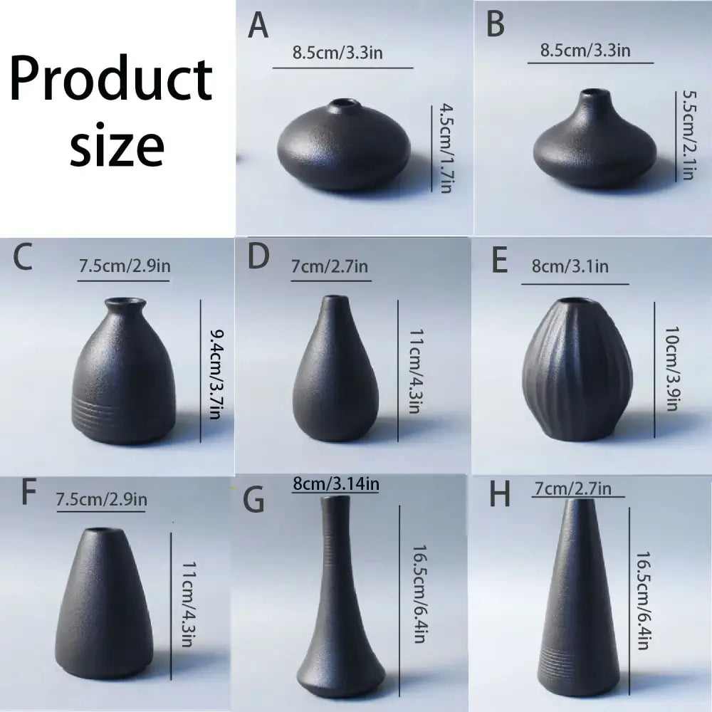 Black ceramic small vases in various shapes and sizes from DecorBites elegant japanese home decor collection