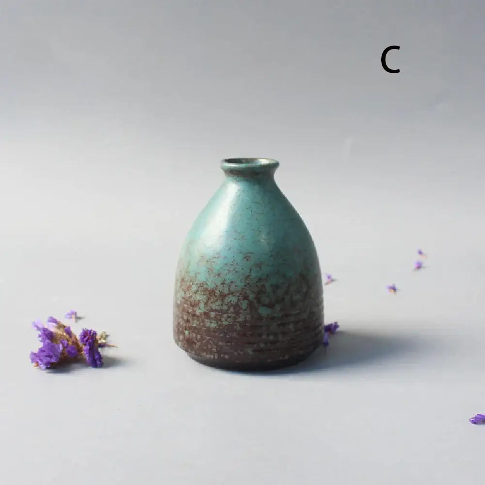 DecorBites™ ceramic small vase with teal to brown gradient glaze and rounded neck for elegant Japanese home decor