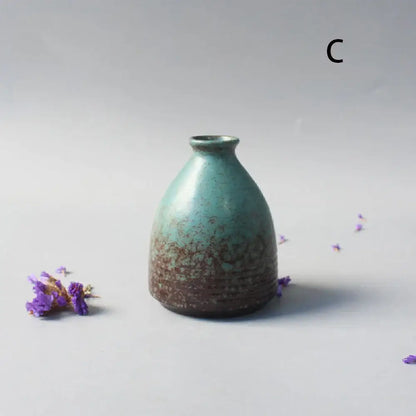 DecorBites™ ceramic small vase with teal to brown gradient glaze and rounded neck for elegant Japanese home decor