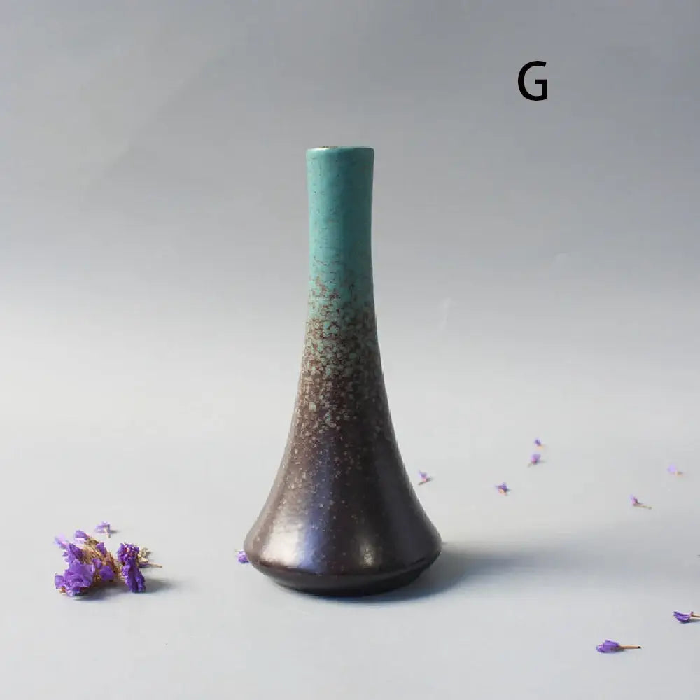 DecorBites small ceramic vase with teal to dark brown gradient glaze and speckled texture for elegant japanese home decor