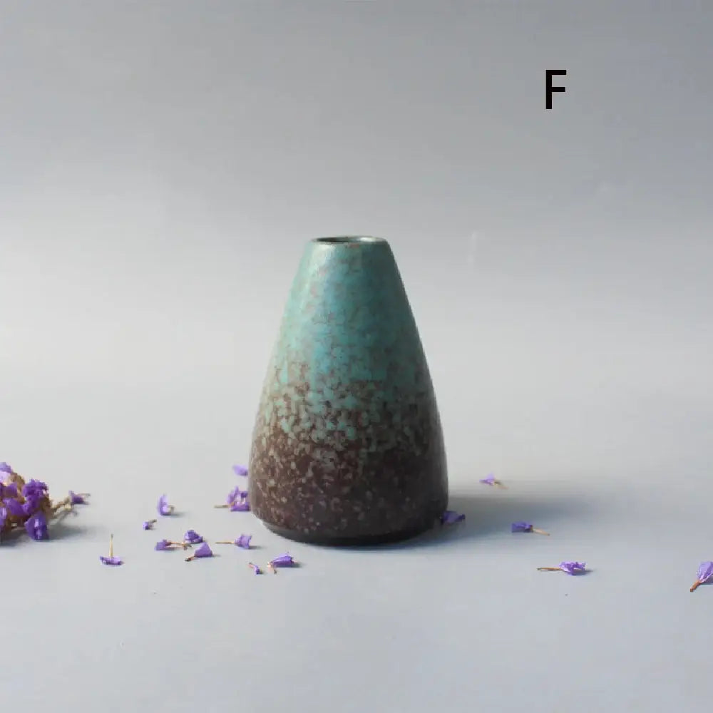 DecorBites™ small ceramic vase with teal to dark brown gradient glaze and speckled texture for elegant Japanese home decor