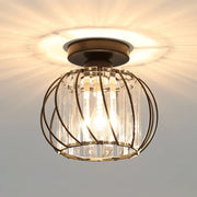 DecorBites™ small metal cage ceiling light with bronze metal frame and clear crystal prisms in concentric circles