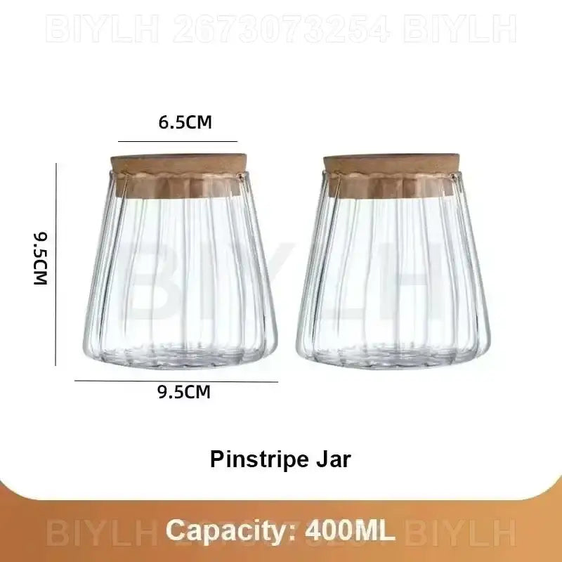 Decorbites small transparent glass vase with clear pinstripe design and natural wood lid for home decor