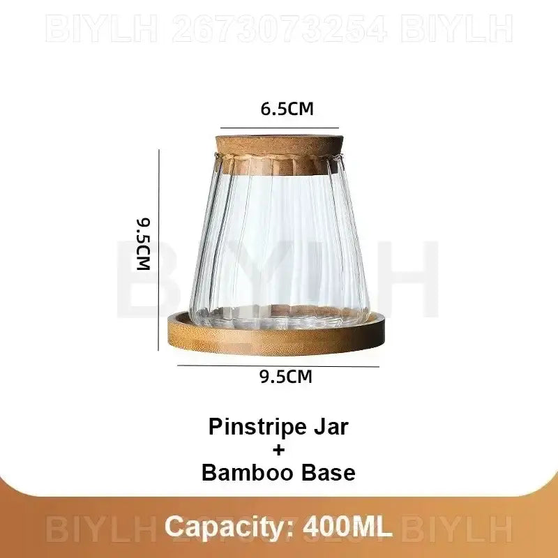 Decorbites small transparent glass vase clear glass pinstripe jar with cork lid and bamboo base for home decor