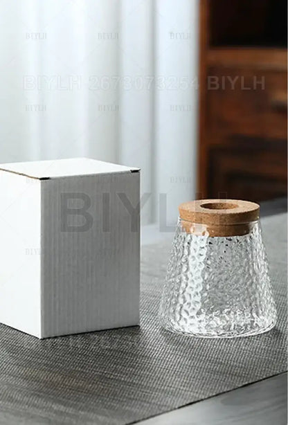 Decorbites™ small transparent glass vase made of clear textured glass with a natural wood lid for home decor