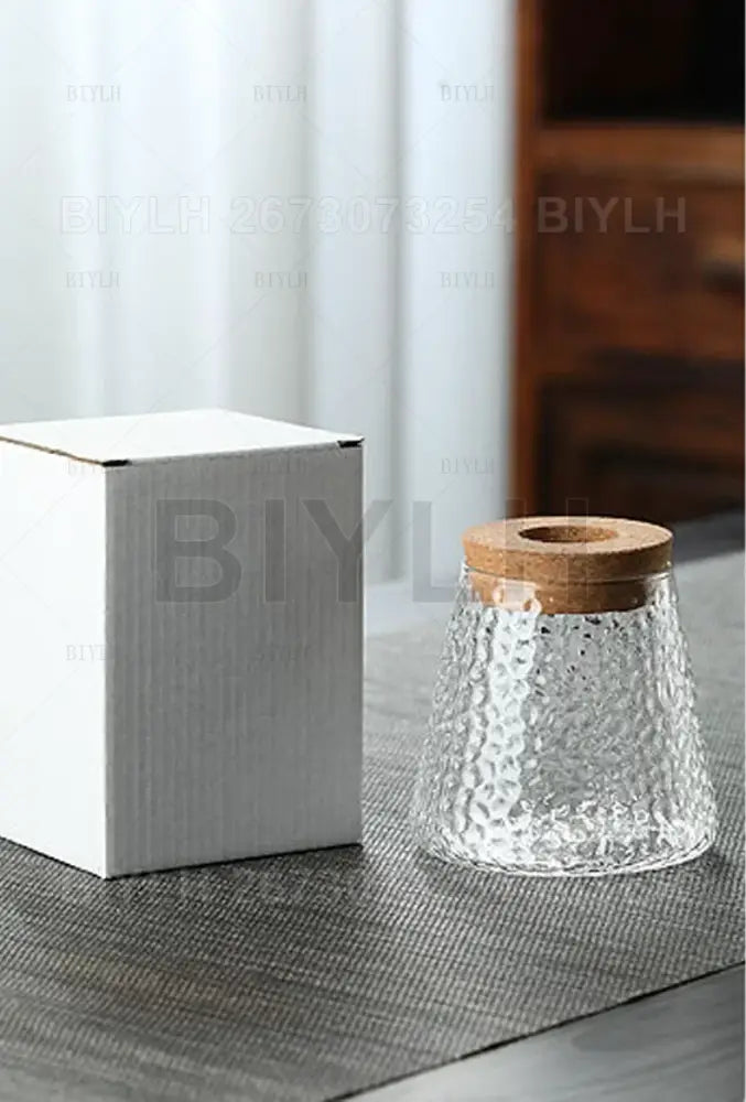 Decorbites™ small transparent glass vase made of clear textured glass with a natural wood lid for home decor