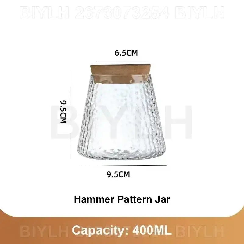 Decorbites™ small transparent glass vase with textured hammer pattern and wood lid holding up to 400ml contents