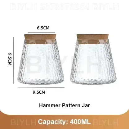 Small transparent glass vase with hammer pattern texture and wooden lid by biylh for home decor