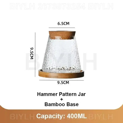 Decorbites small transparent glass vase with hammered texture, wooden lid, and bamboo base for home decor