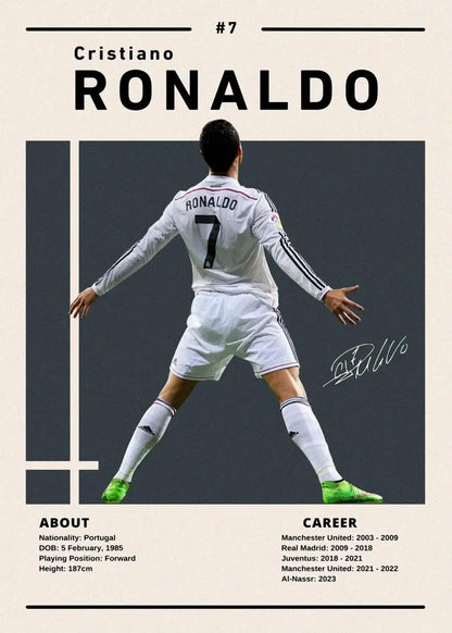Soccer Star Ronaldo Canvas Wall Art - by-6 / 20X30cm Unframed - Posters