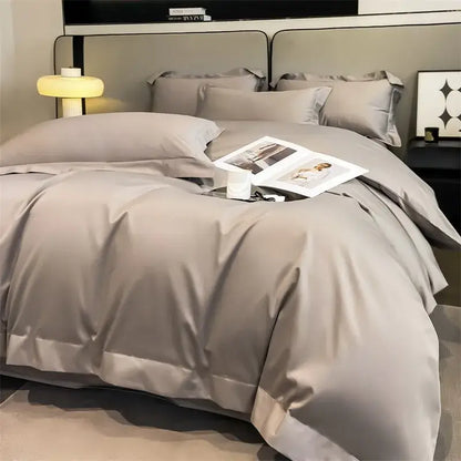 DecorBites™ soft Egyptian cotton duvet cover in satin-like gray with subtle sheen and crisp stitching 1000TC piece duvet cover