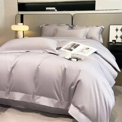 Luxurious silver-gray satin duvet cover set with subtle sheen and stitched detailing from decorbites soft egyptian cotton bedding set 1000tc