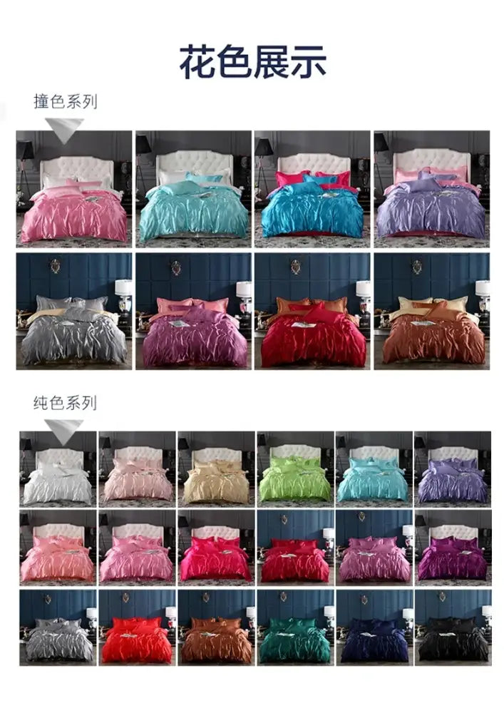 Decorbites soft and elegant luxury bedding set satin duvet cover with plush ruffled texture in vibrant solid colors for width bed