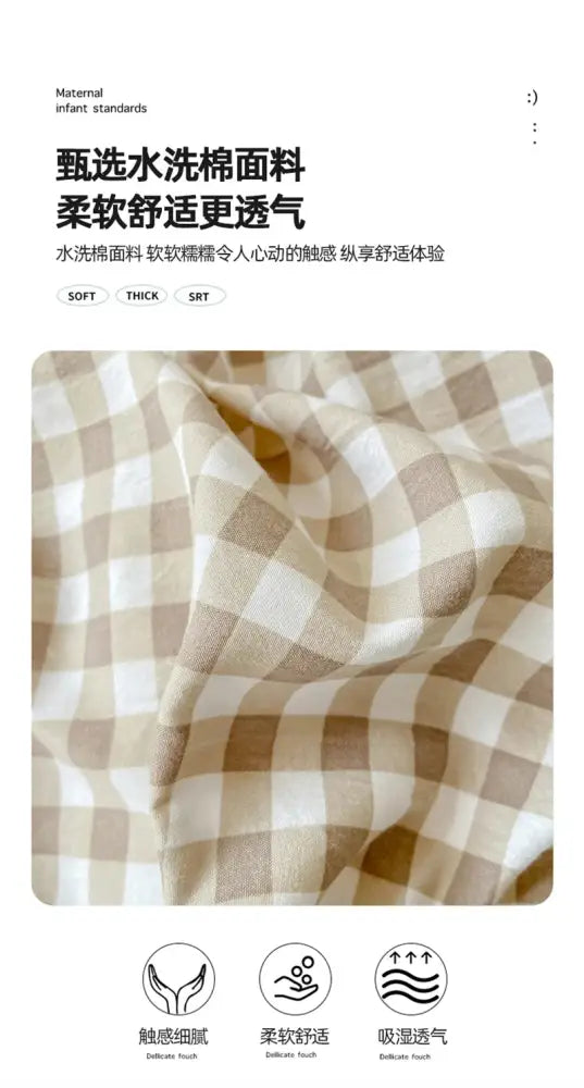 Beige and white checkered cotton duvet cover from decorbites soft japanese style pcs duvet cover set with breathable texture