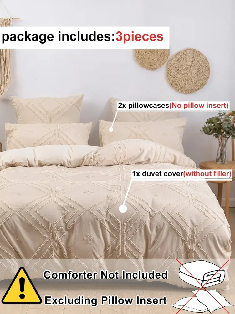 Beige embroidered soft tufted microfiber duvet cover set with matching pillowcases from decorbites cover set
