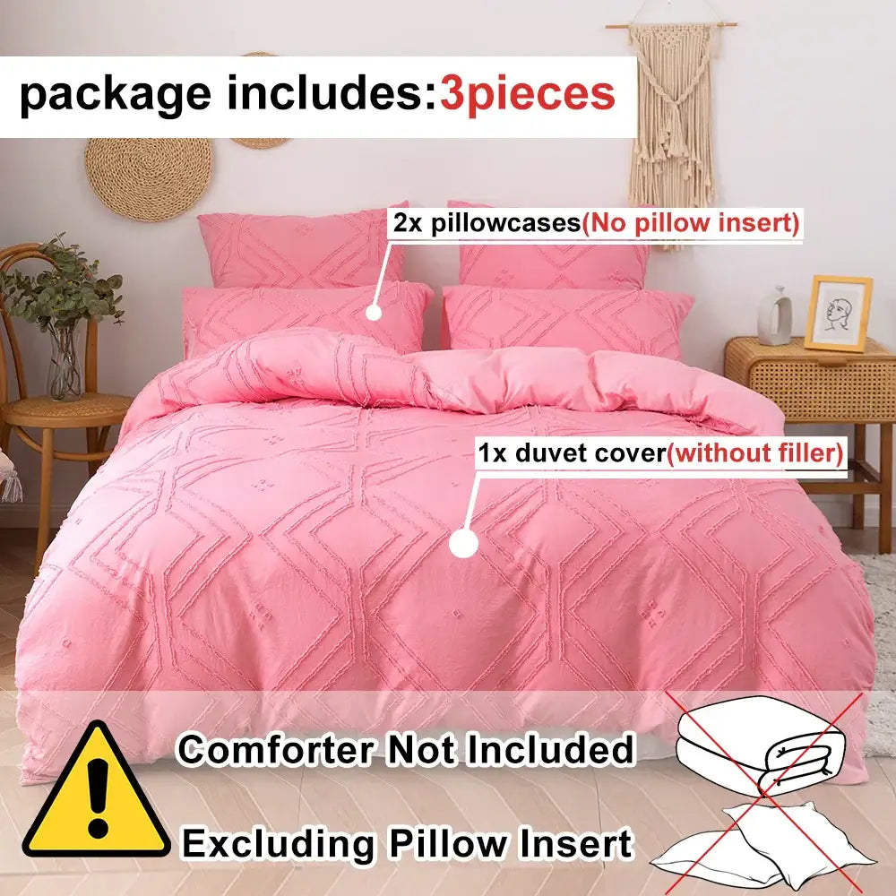 Pink quilted soft tufted microfiber duvet cover set with matching pillowcases by decorbites for cozy bedding