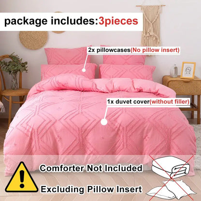 Pink quilted soft tufted microfiber duvet cover set with matching pillowcases by decorbites for cozy bedding