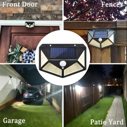 Decorbites™ black solar-powered outdoor lights with motion sensor and sensor mode featuring integrated led array and solar panel