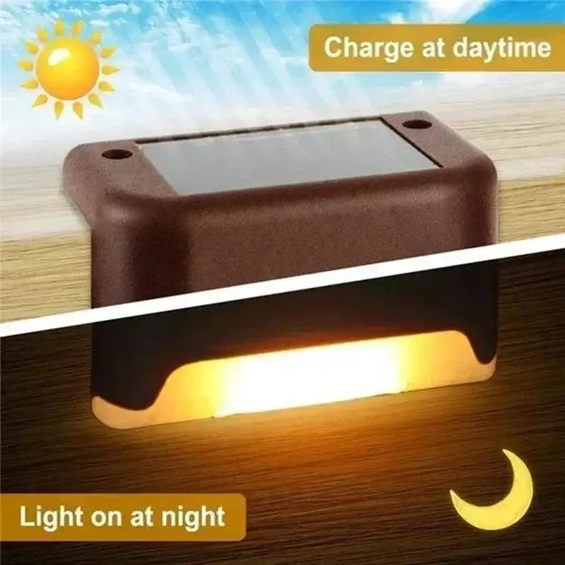 Decorbites™ brown plastic solar led outdoor stair light with built-in led emitting warm illumination at night