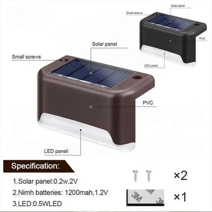 Decorbites™ solar led outdoor stair lights set in brown and white pvc with blue-tinted led panel for solar led lighting