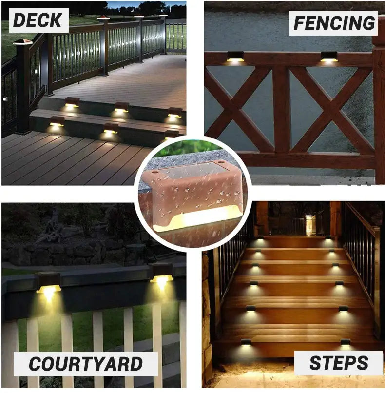 Decorbites™ solar led outdoor rectangular step lights with matte brown plastic housing and warm yellow illumination