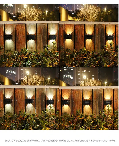 DecorBites™ solar led outdoor wall light in black with warm focused illumination and efficient lamp beads