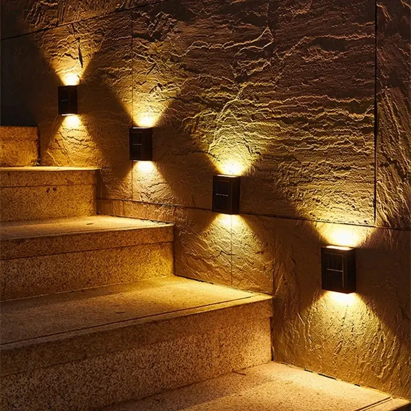 Decorbites™ solar led black rectangular wall light with warm yellow lamp beads for outdoor use