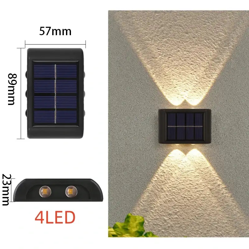 Decorbites™ solar led outdoor wall light black rectangular with four lamp beads emitting warm glow