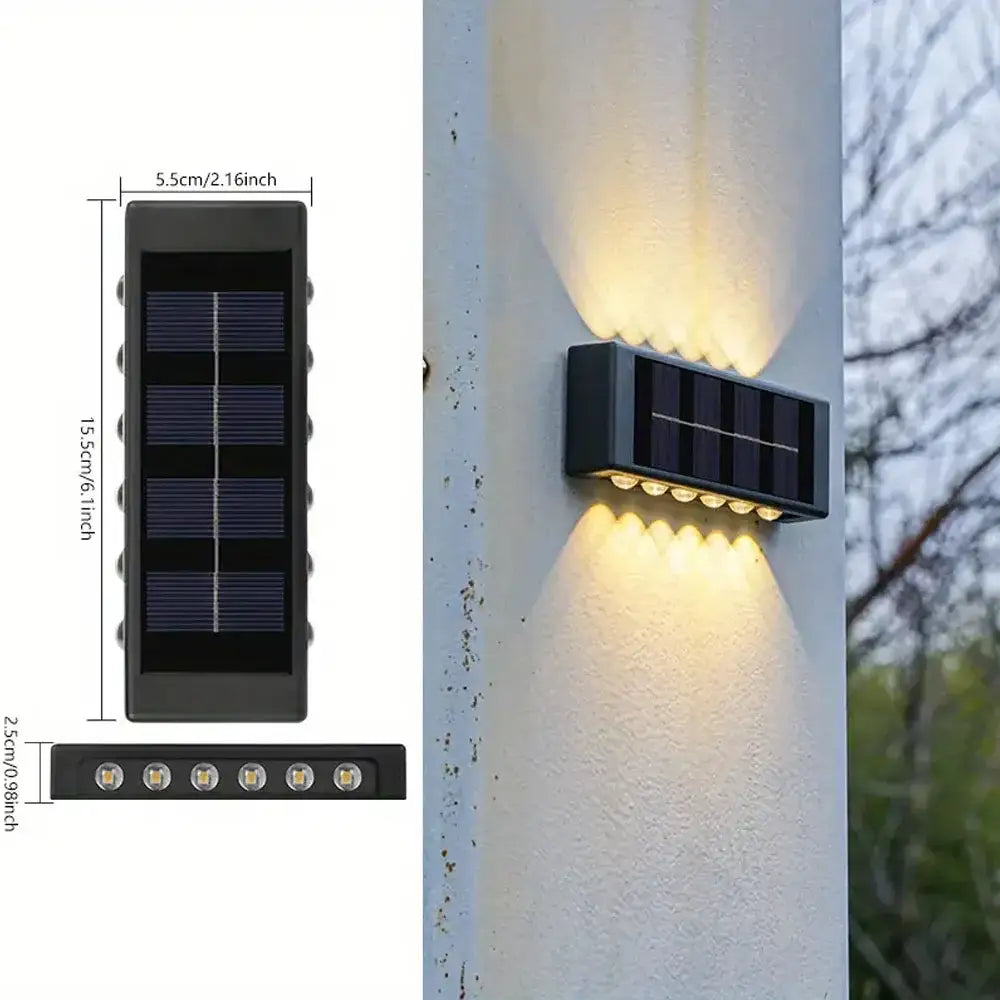 DecorBites™ black rectangular solar led outdoor wall lights with five warm white led bulbs for garden and patio use