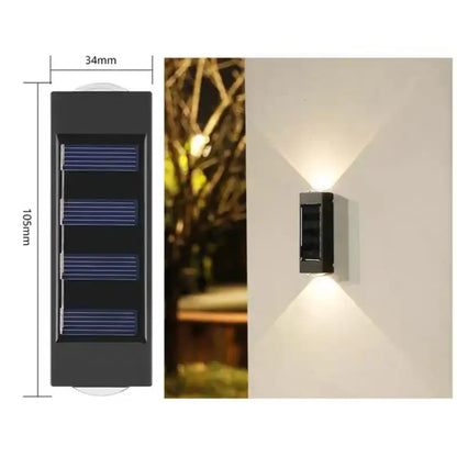 DecorBites™ black rectangular solar led outdoor wall light with four blue panels for garden and patio wall lights