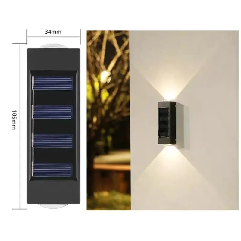 DecorBites™ black rectangular solar led outdoor wall light with four blue panels for garden and patio wall lights