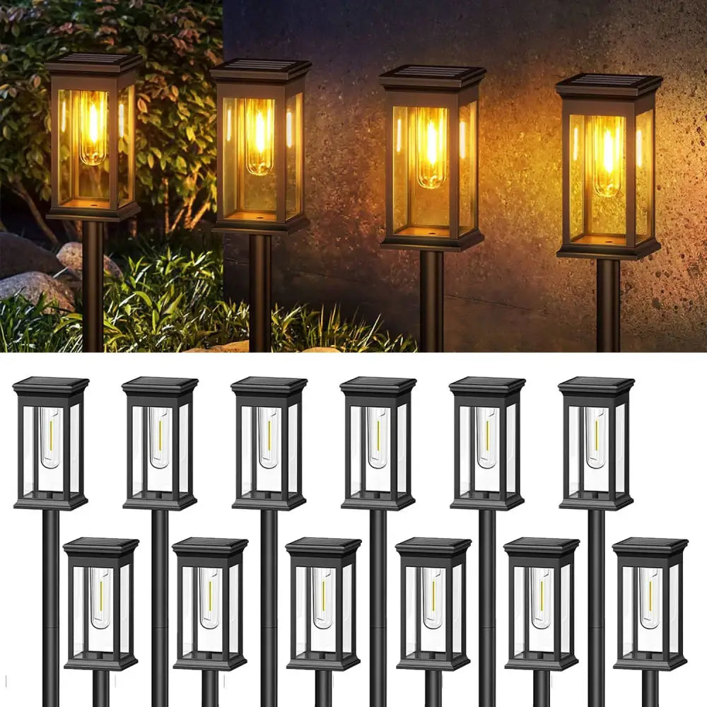 Black decorbites™ solar lights pack with clear glass panels and warm yellow led bulbs super bright 12hrs runtime
