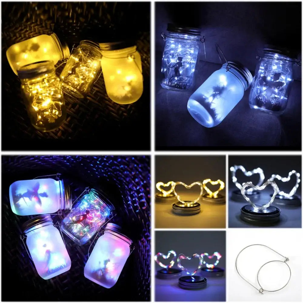 DecorBites™ solar mason jar lanterns with warm yellow and cool blue LED lights in clear glass jars for garden decor