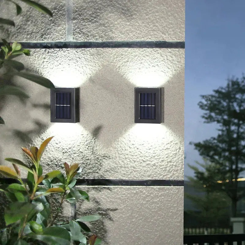 Decorbites™ black rectangular solar-powered wall sconces with integrated led lights for outdoor led garden decoration