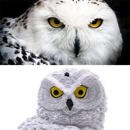 White snow owl figurine with textured surface and bright yellow eyes solar owl garden light by decorbites waterproof led