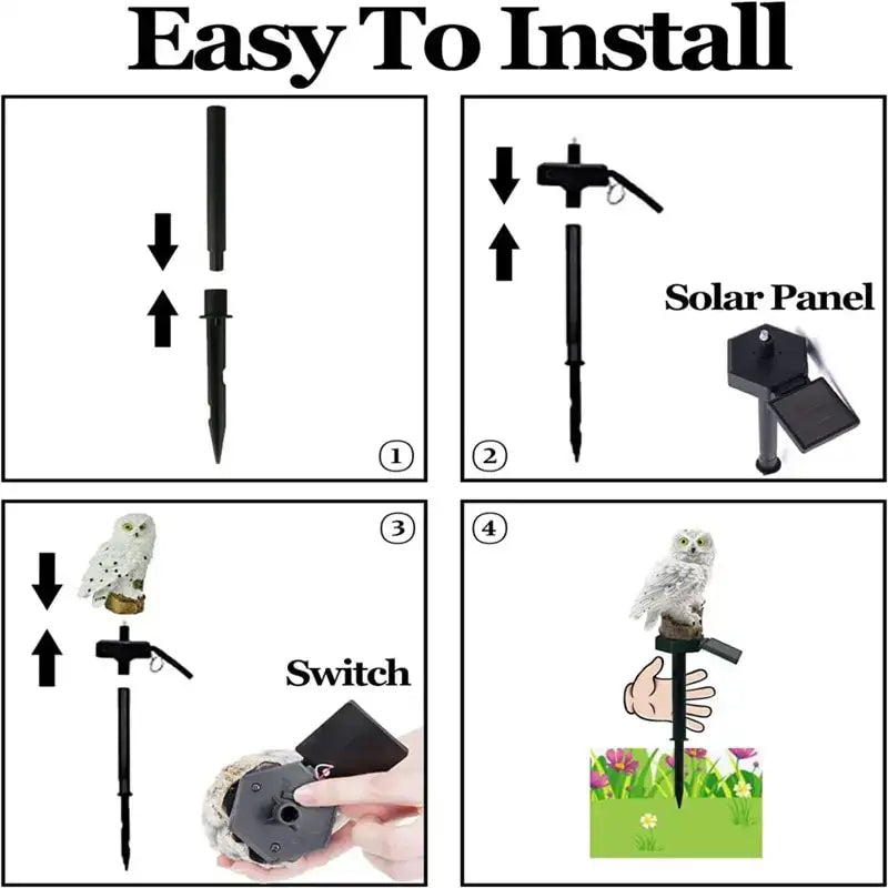 DecorBites™ solar owl garden light in white with black stake and panel for decorative outdoor lighting