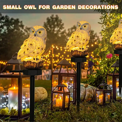 Decorbites solar owl garden light yellow textured decoration with waterproof LED for outdoor owl garden lighting