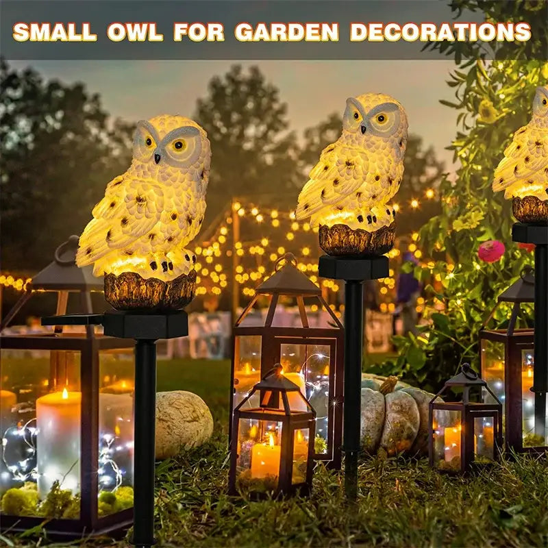 Decorbites solar owl garden light yellow textured decoration with waterproof LED for outdoor owl garden lighting