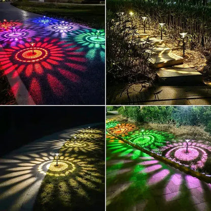 Decorbites solar pathway lights 6 pack with color changing and warm white flower-shaped projection patterns waterproof