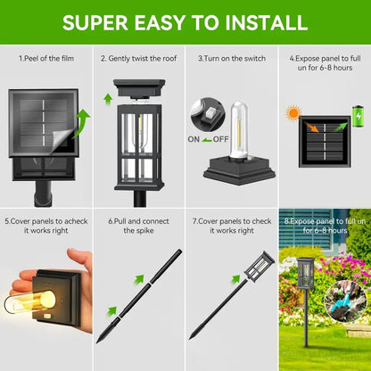 DecorBites™ solar pathway lights black lantern-style design with clear glass panels bright outdoor solar pathway lights
