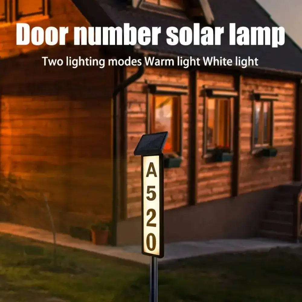 Decorbites™ sleek black solar powered led house number light with illuminated white numerals a520 and angled panel