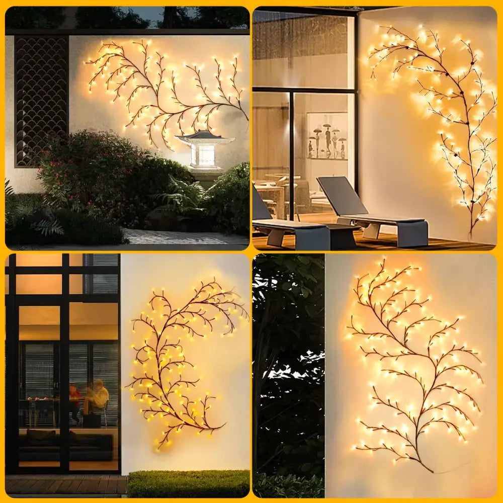 DecorBites™ solar willow vine light with warm white led lights on dark branch-like outdoor waterproof vine light frame