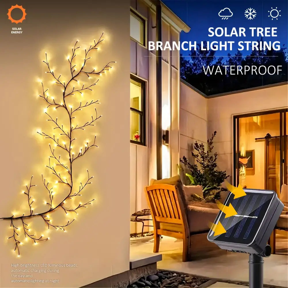 Black solar willow vine light string with warm white led bulbs for outdoor decoration waterproof fairy light