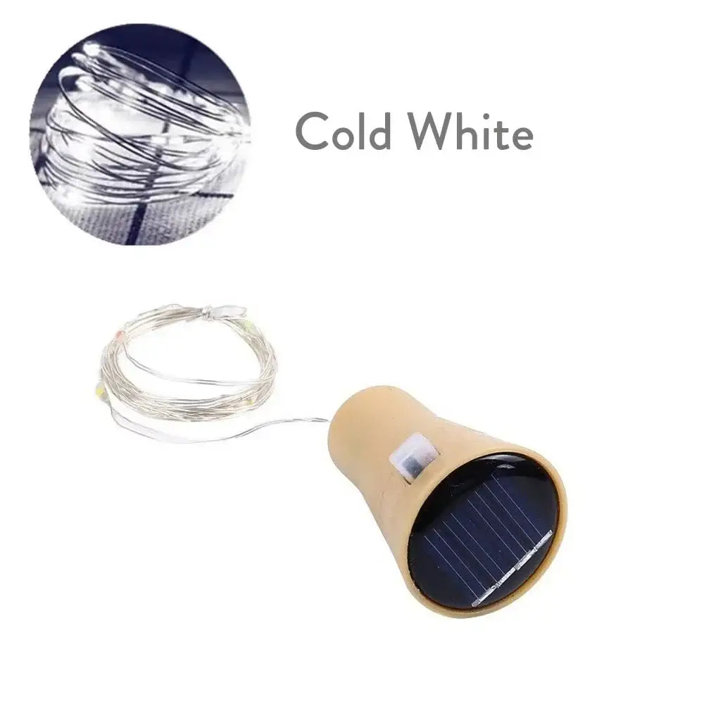 Beige decorbites solar wine bottle fairy lights with cold white led bulbs and cylindrical battery pack for home decoration