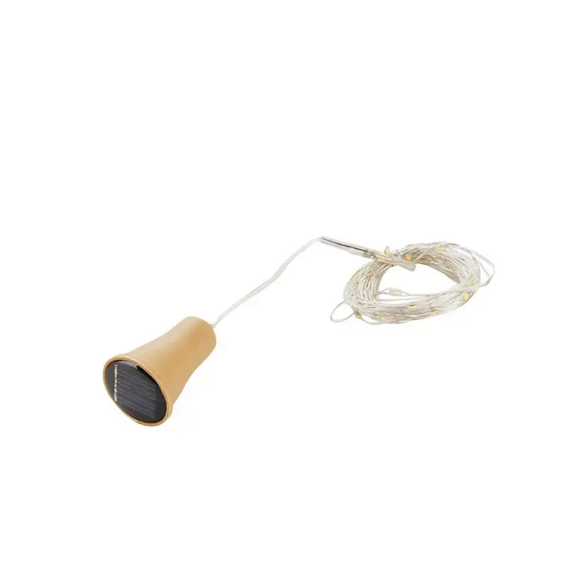 Beige conical solar wine bottle string light with coiled wire and small led bulbs for home decoration by decorbites