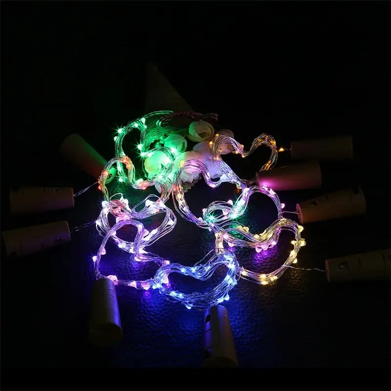 Colorful led heart-shaped solar wine bottle string lights with cork-style battery holders for home decoration