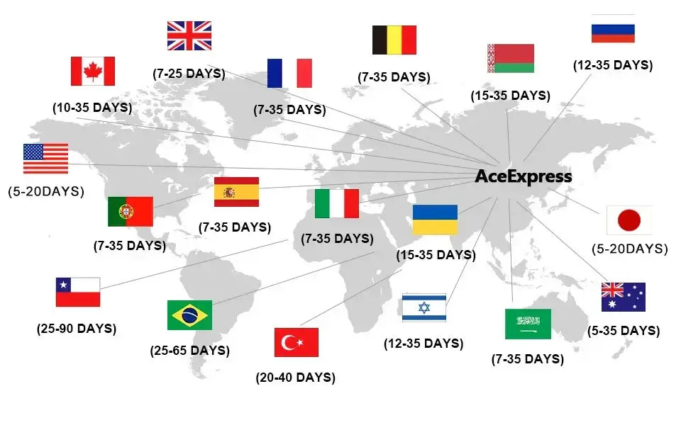 Aceexpress global shipping route map showing delivery times for DecorBites™ solid color brush fabric duvet cover bedding set